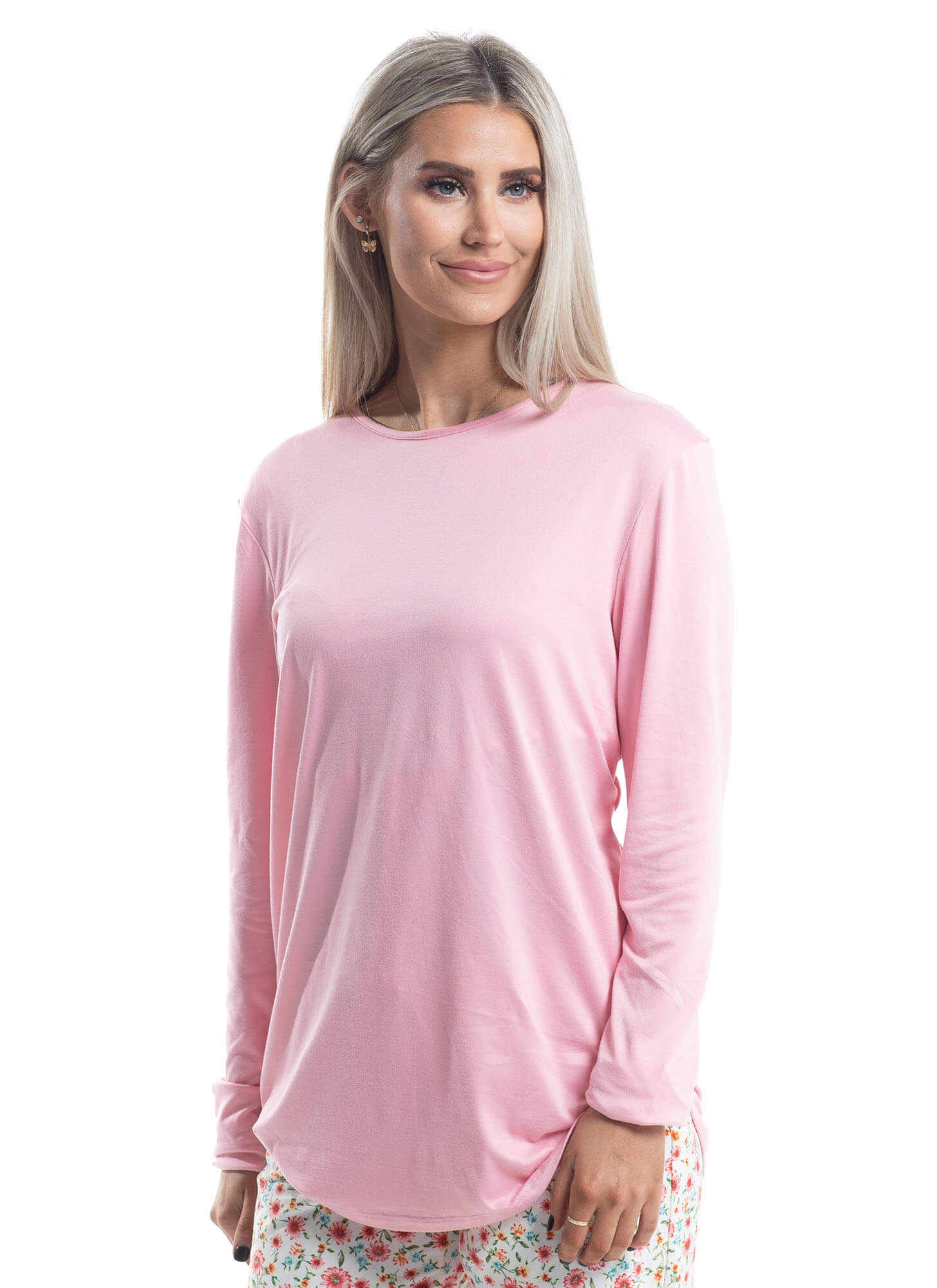 AherBiu Womens Tops Built in Bra Long Sleeve Crew Neck Comfy Pajama Tees  Solid Color Sleepwear Soft Tshirts 