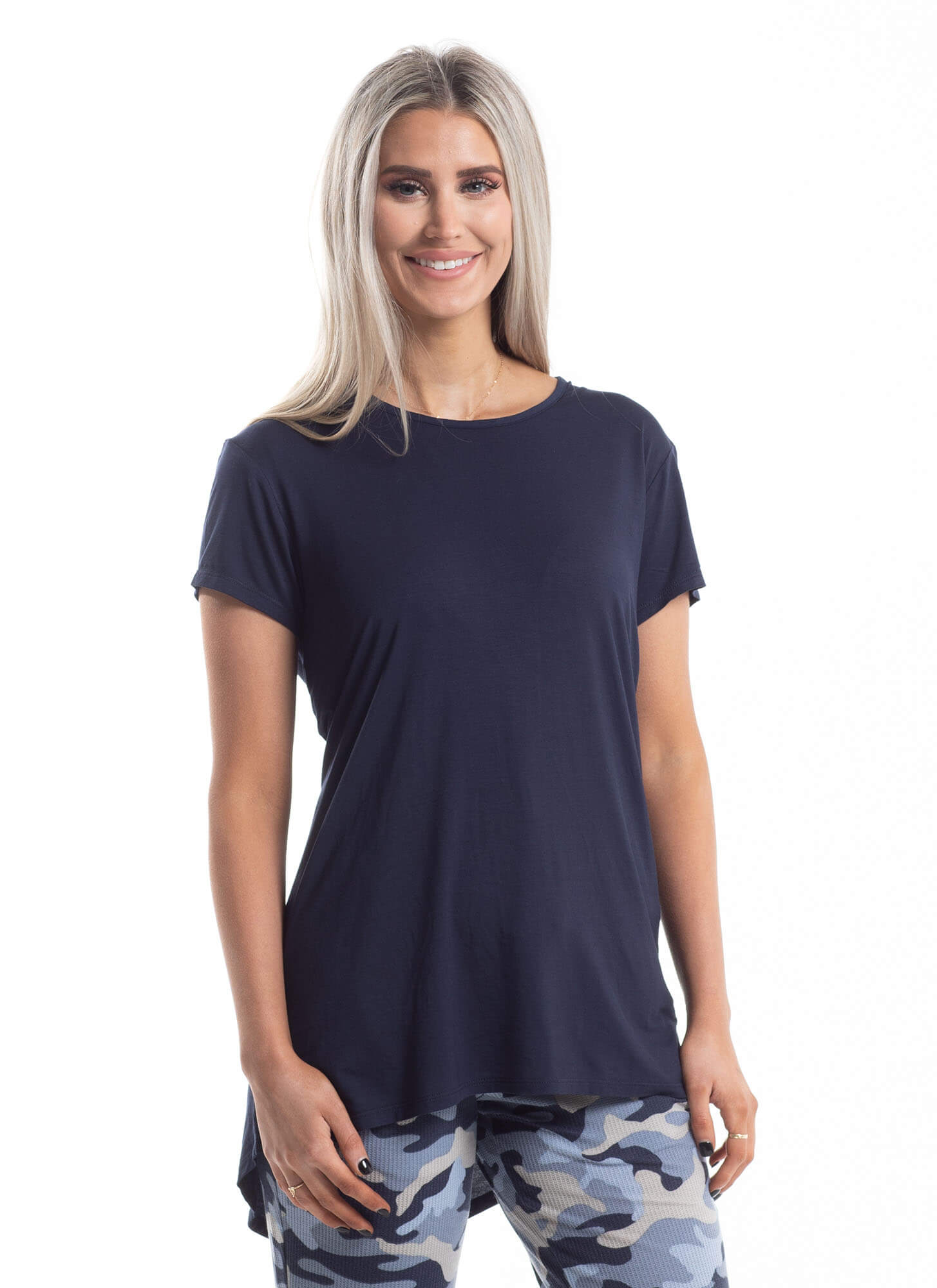 AherBiu Womens Tops Built in Bra Long Sleeve Crew Neck Comfy Pajama Tees  Solid Color Sleepwear Soft Tshirts