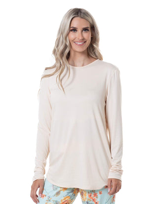 Women's Relaxed Fit Long Sleeve Shirts T-Shirt w/Built in Cup Shelf Bra  Beige Medium at  Women's Clothing store