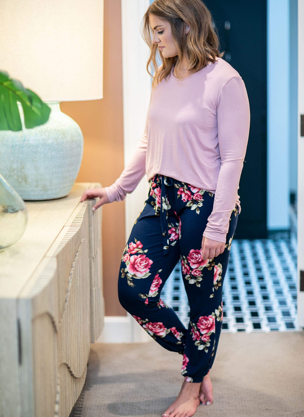 mauve loungewear with built in bra