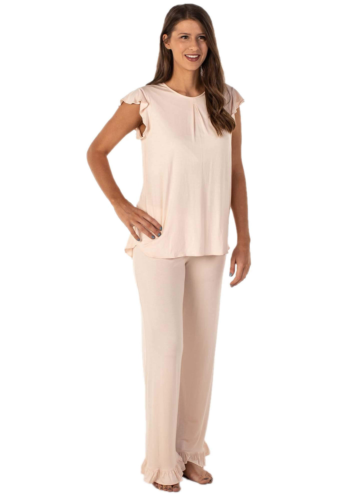 pajama pant with ruffle hem in blush