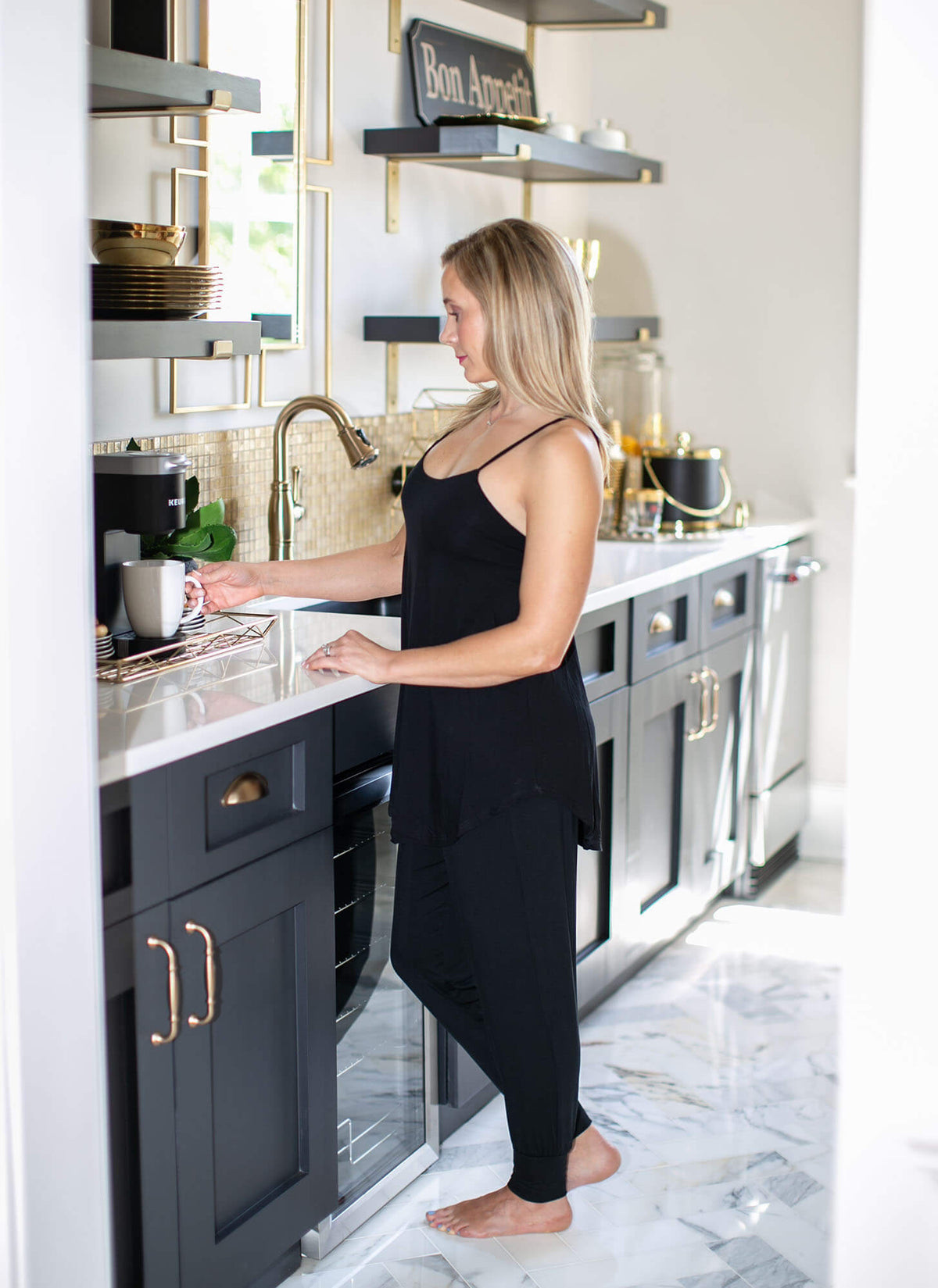 black spaghetti strap pajama top with support